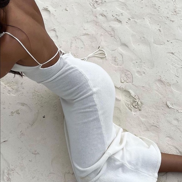 Alohas Delicate Strap Knit Dress Ivory 